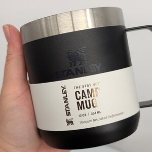 new STANLEY Stay Hot Camp Mug Coffee cup black ☕ 12 OZ vacuum insulated with lid